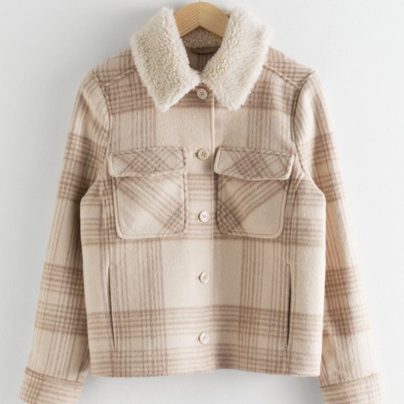 & Other Stories Jackets & Blazers - & Other Stories Faux Shearling Collar Plaid Jacket